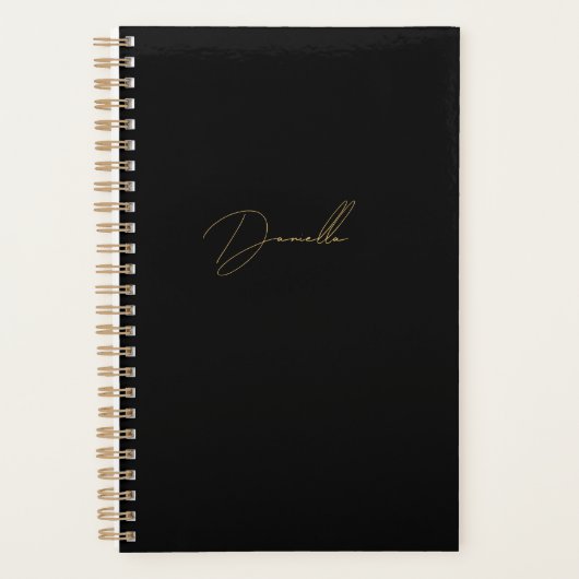 モダンブラックミニマル&ラグジュアリー金ゴールド書道 プランナー手帳 (正面)