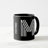 モダンブラックモノグラムのイニシャル＆名前 マグカップ (正面右)