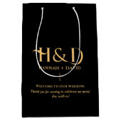 モダンブラックモノグラム結婚ズウェルカムゲスト ミディアムペーパーバッグ (正面)