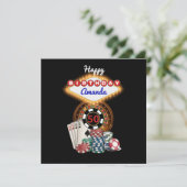 モダンブラックラスベガスカジノナイトテーマ誕生日 カード (スタンド正面)