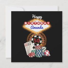 モダンブラックラスベガスカジノナイトテーマ誕生日 カード