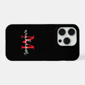 モダンブラックレッドのイニシャル入りスマホケース iPhoneケース (裏面横)