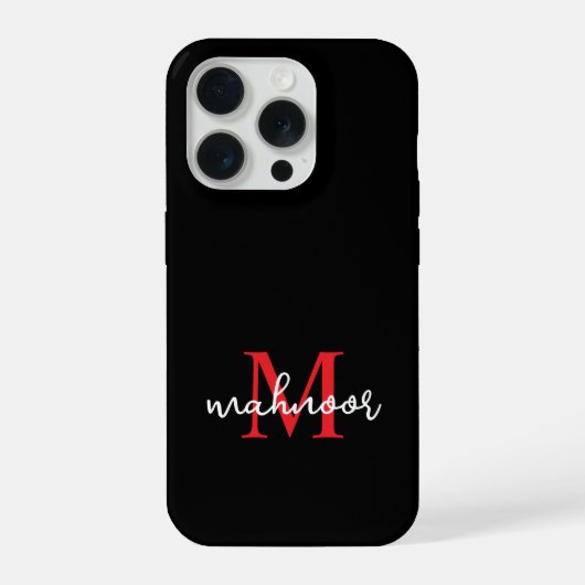 モダンブラックレッドのイニシャル入りスマホケース iPhoneケース (裏面)