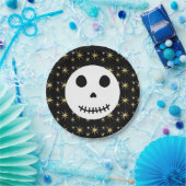 モダンブラック不気味ハロウィーンスカル ペーパープレート (パーティー)