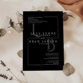 モダンブラック幾何学イニシャル結婚式招待状 招待状