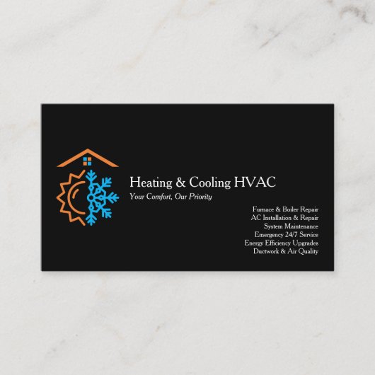 モダンブラック暖房・冷房の専門家 HVAC 名刺 (正面)