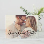 モダンブラック筆記体結婚写真 案内状 (スタンド正面)