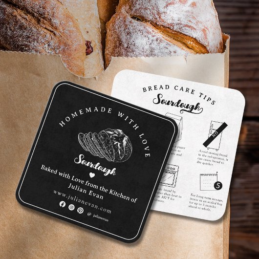 モダンブラック自家製サワードウブレッドのケアのヒント スクエア名刺