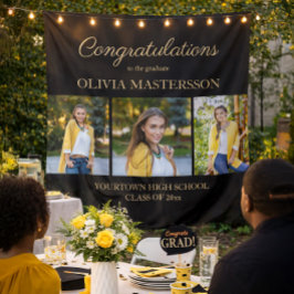 モダンブラック3枚写真 卒業おめでとう タペストリー