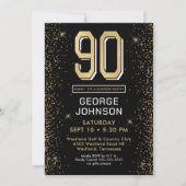 モダンブラック90歳誕生日サプライズパーティー 招待状 (正面)