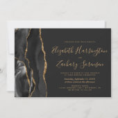 モダンブラック アゲート ダークウェディング 招待状 (正面)