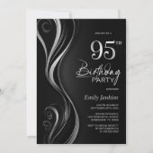 モダンブラック&グレーの95歳の誕生日パーティー 招待状 (正面)