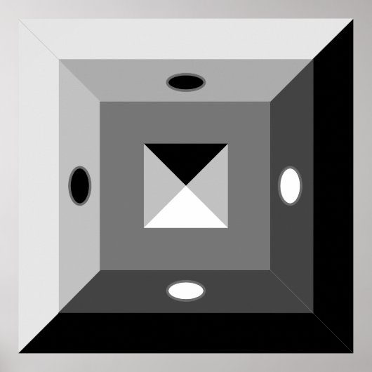 モダンブラック、グレー＆ホワイト幾何学抽象アート ポスター (正面)