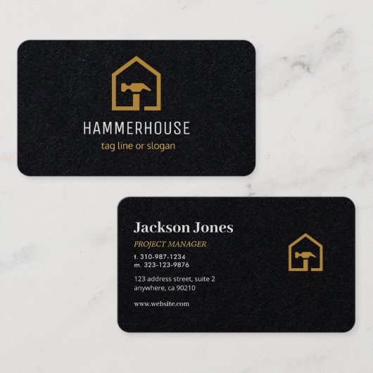 モダンブラック&ゴールデン建築建物 名刺 (正面/裏面)
