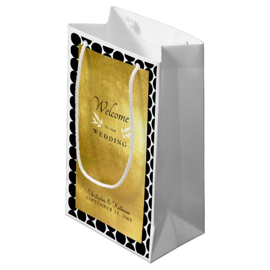 モダンブラック&ゴールドのウェディングウェルカムオファースト スモールペーパーバッグ (正面アングル)