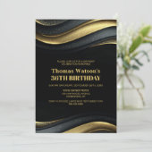 モダンブラック&ゴールドの誕生日パーティーデザインは年齢問わずお使い頂けます 招待状 (スタンド正面)
