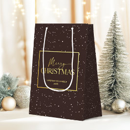 モダンブラック&ゴールドタイポグラフィメリークリスマス ミディアムペーパーバッグ