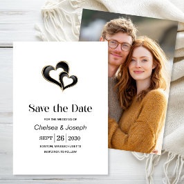 モダンブラック&ゴールドハートの結婚式セーブ・ザ・デート セーブザデート