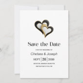 モダンブラック&ゴールドラブハートの結婚式延期案内 セーブザデート (正面)
