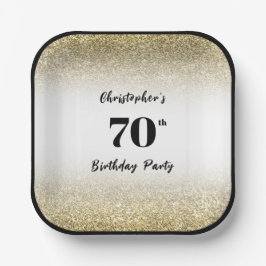 モダンブラック&ゴールド70歳の誕生日パーティープレート ペーパープレート