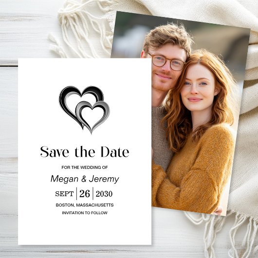 モダンブラック&シルバーハートの結婚式 セーブザデート