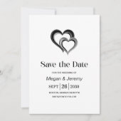 モダンブラック&シルバーハートの結婚式 セーブザデート (正面)