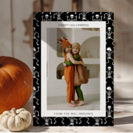 モダンブラック スプーキースケルトン ハロウィン フォト シーズンカード