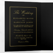 モダンブラック&ソフト金ゴールドス結婚スイート 三つ折り招待状 (内部最初)