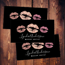 モダンブラック&バラ金ゴールドグリッターメイクアップアーティスト 名刺