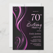モダンブラック&ピンクの70歳の誕生日パーティー 招待状 (正面)