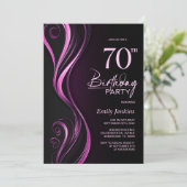 モダンブラック&ピンクの70歳の誕生日パーティー 招待状 (スタンド正面)