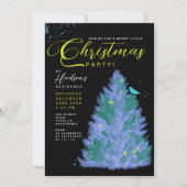モダンブラック＆ブルーメリークリスマスツリーパーティー 招待状 (正面)