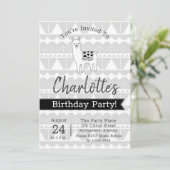 モダンブラック&ホワイトアステカラマ誕生日 招待状 (スタンド正面)