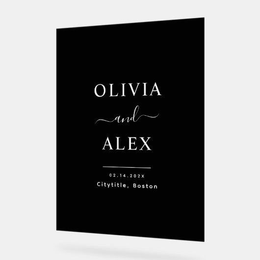 モダンブラック&ホワイトパーソナライズされたウェルカム結婚ズ アクリルサイン (傾斜)