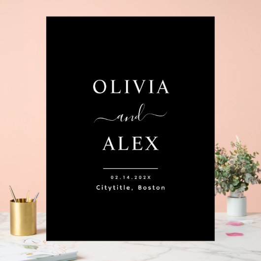 モダンブラック&ホワイトパーソナライズされたウェルカム結婚ズ アクリルサイン (ウェディング)