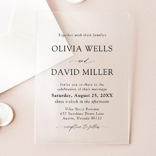 モダンブラック&ホワイトミニマリスト結婚式 アクリル招待状