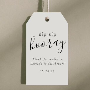 モダンブラック＆ホワイト Sip Sip Hooray ブライダルシャワー ギフトタグ