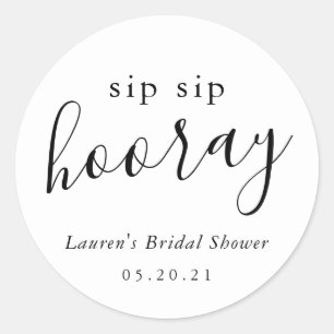 モダンブラック＆ホワイト Sip Sip Hooray ブライダルシャワー ラウンドシール