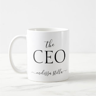 モダンブラック＆ホワイトCEOの名前 | 女性らしいギフト コーヒーマグカップ