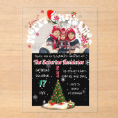 モダンブラック メリークリスマス フォト グラフィティ パーティー アクリル招待状 (正面)