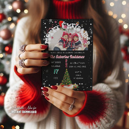 モダンブラック メリークリスマス フォト グラフィティ パーティー 招待状