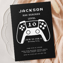 モダンブラック レベルアップ ゲーマー男子 誕生日パーティー 招待状