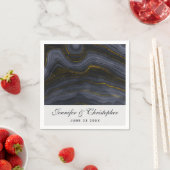 モダンブラック&金ゴールドアガテストーン抽象芸術結婚ズ スタンダードカクテルナプキン (インサイチュ)