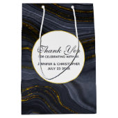 モダンブラック&金ゴールドアガテストーン抽象芸術結婚ズ ミディアムペーパーバッグ (正面)