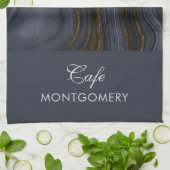 モダンブラック&金ゴールドアガテストーン抽象芸術 キッチンタオル (折り畳み)