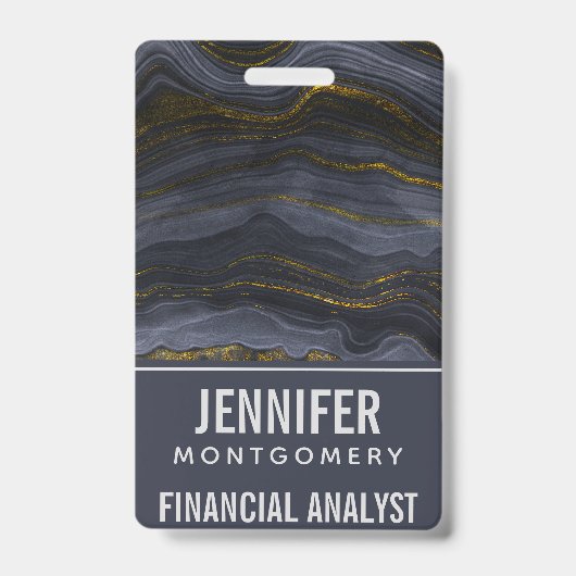 モダンブラック&金ゴールドアガテストーン抽象芸術 バッジ (Front)