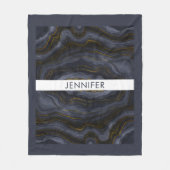 モダンブラック&金ゴールドアガテストーン抽象芸術 フリースブランケット (正面)