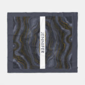 モダンブラック&金ゴールドアガテストーン抽象芸術 フリースブランケット (正面(横))