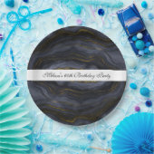 モダンブラック&金ゴールドアガテストーン抽象芸術 ペーパープレート (パーティー)