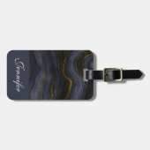 モダンブラック&金ゴールドアガテストーン抽象芸術 ラゲッジタグ (正面横)